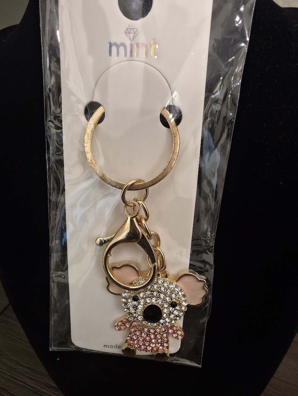 Mint Gold and Pink Koala Crystal Keyring
